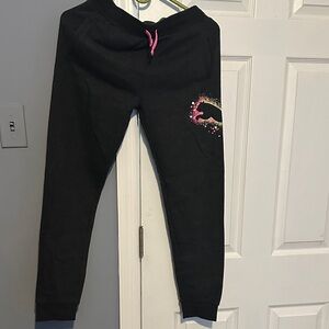 Puma Kids Black Joggers with Pink Accents size L 14/16
